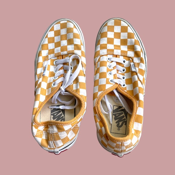 Vans Authentic Women's Checkerboard Yellow Low Top Lace Up - Picture 2 of 6